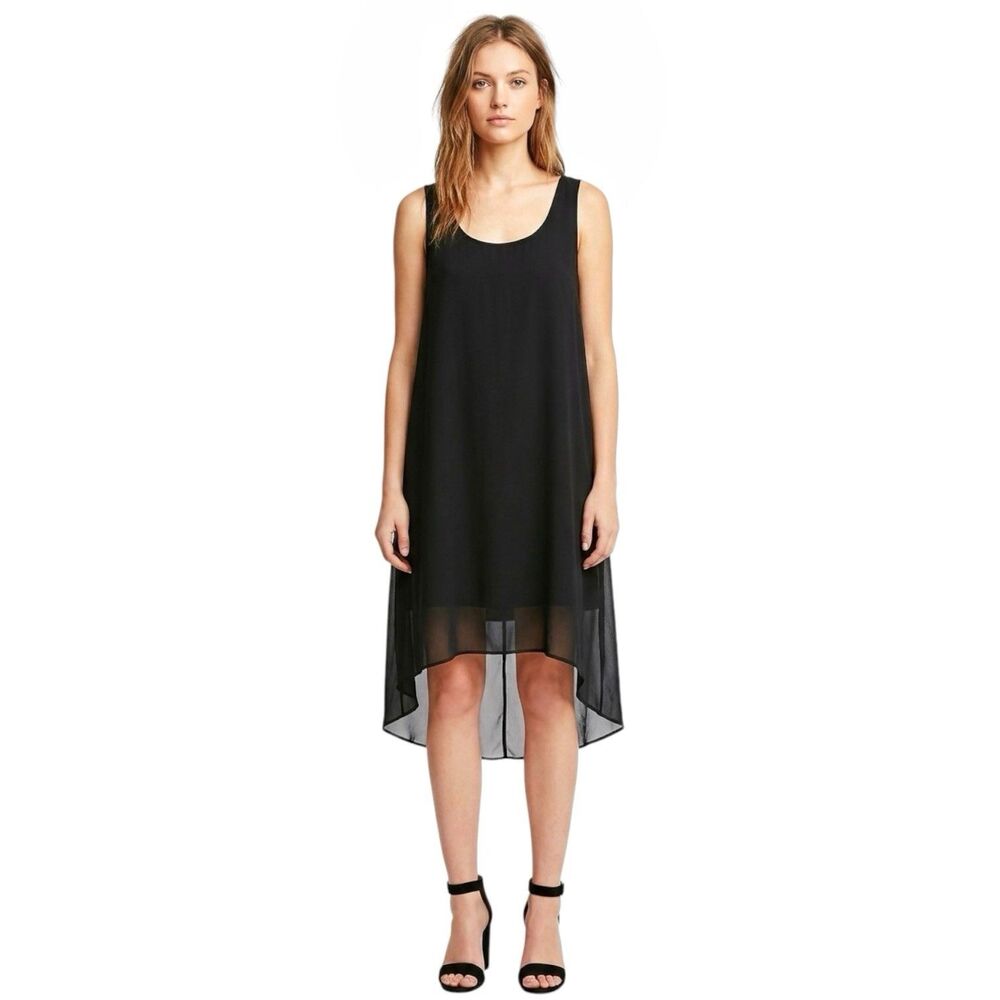 Kenneth Cole Womens Black Jersey Sheer Overlay Dress Sleeveless Shift Party Sz 6
